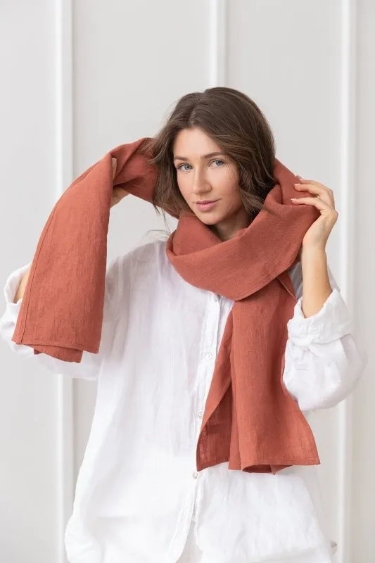 Reddish brown linen scarf