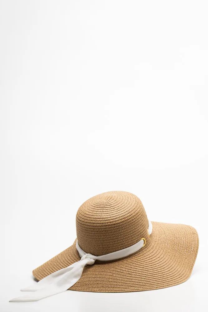 Ribbon Floppy Sun Hat Brown