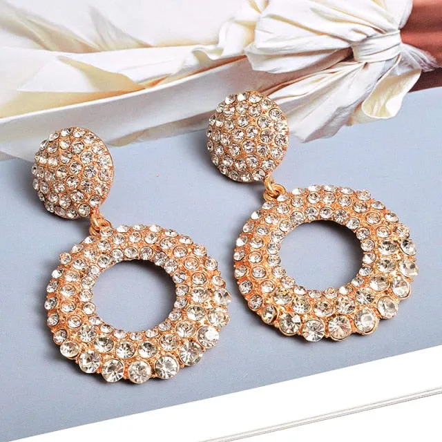 Round Colorful Glam Rhinestone Earrings