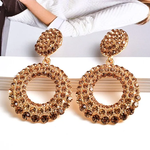 Round Colorful Glam Rhinestone Earrings