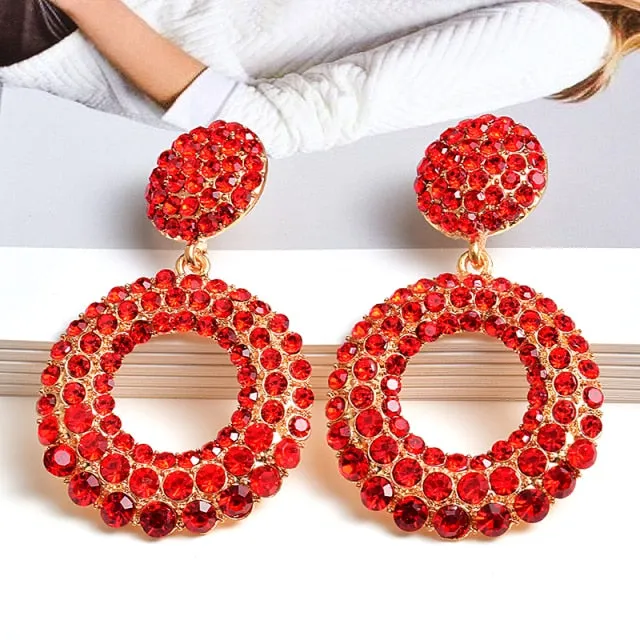 Round Colorful Glam Rhinestone Earrings