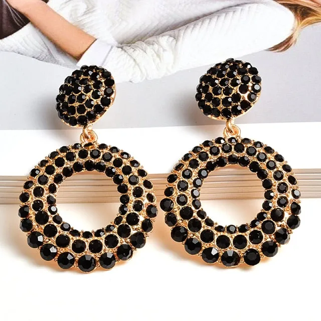 Round Colorful Glam Rhinestone Earrings