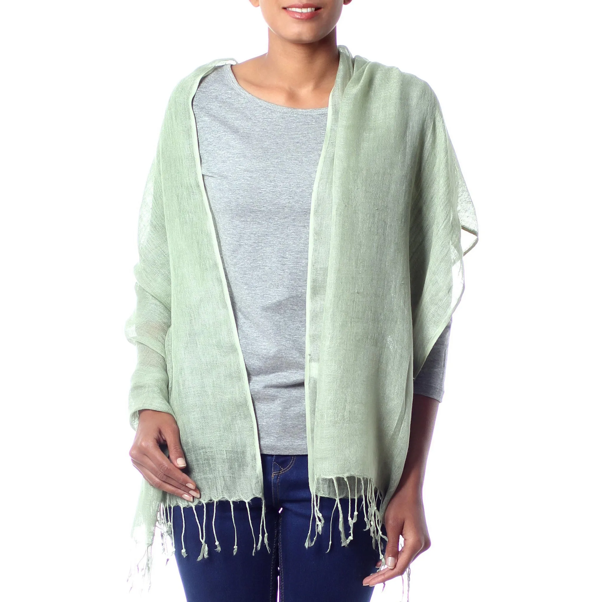 Sheer Moss Green Linen Shawl