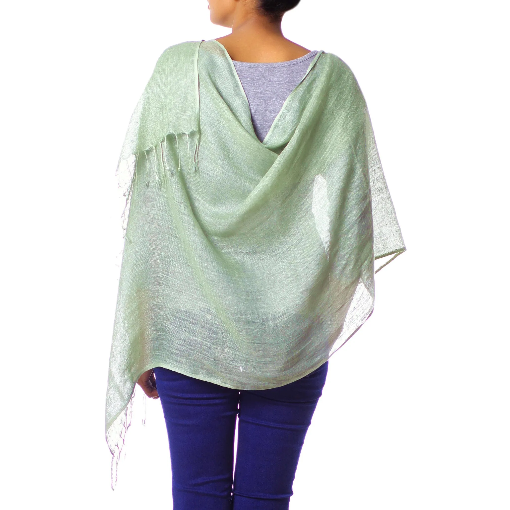 Sheer Moss Green Linen Shawl