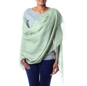 Sheer Moss Green Linen Shawl