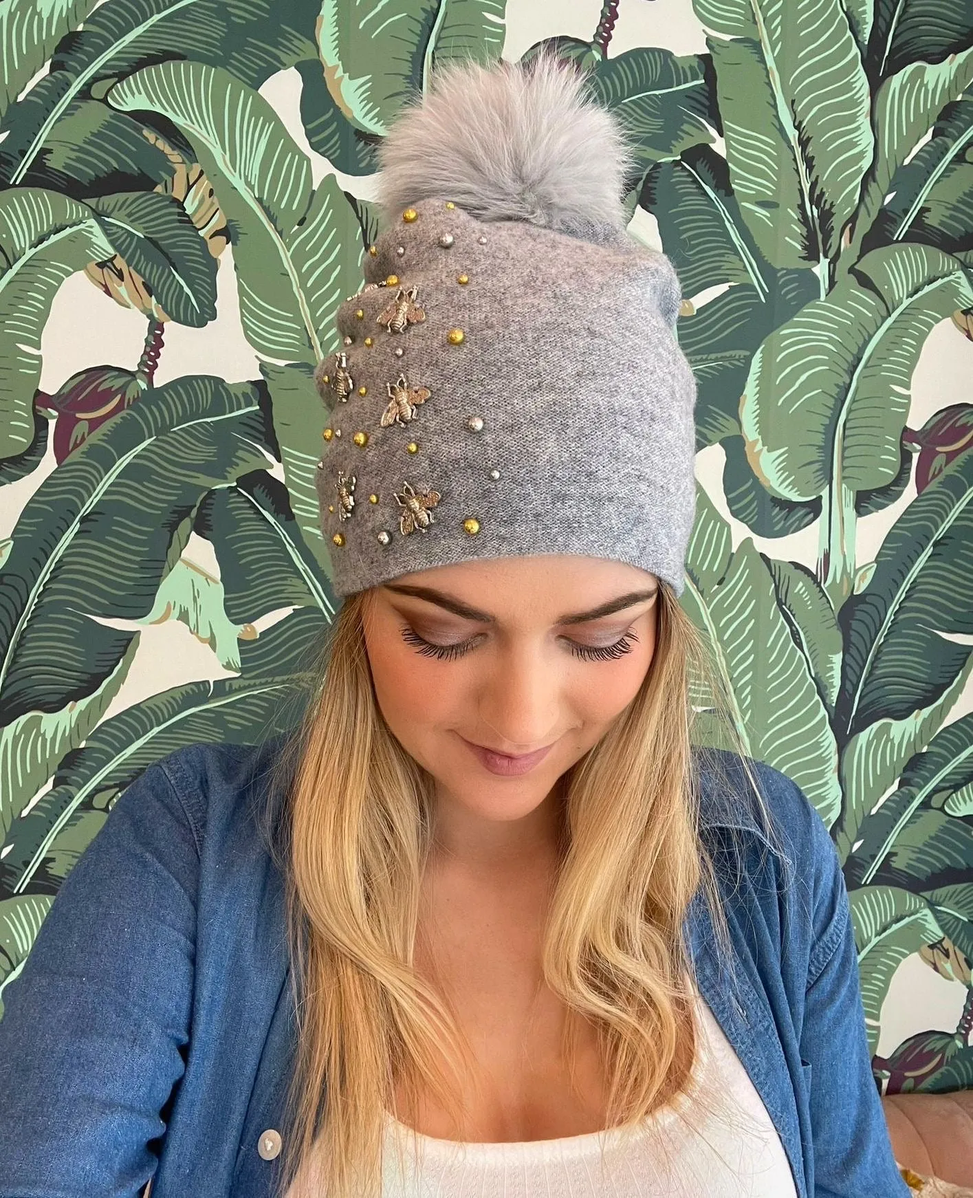 Silver Bee Beanie- Grey