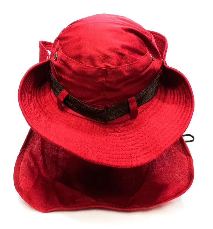 Solid Color Bucket Hat with Flap Neck Cover