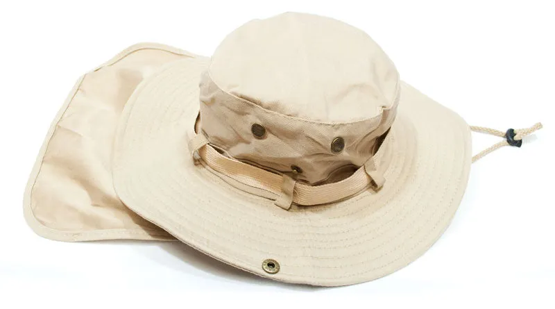 Solid Color Bucket Hat with Flap Neck Cover