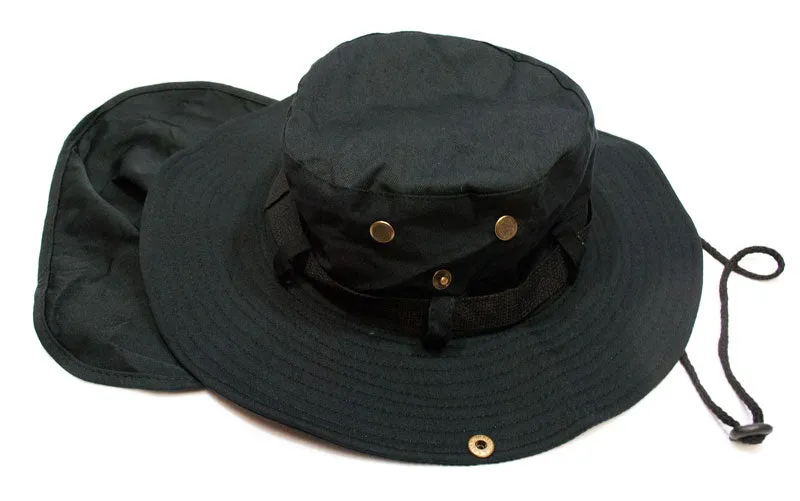 Solid Color Bucket Hat with Flap Neck Cover