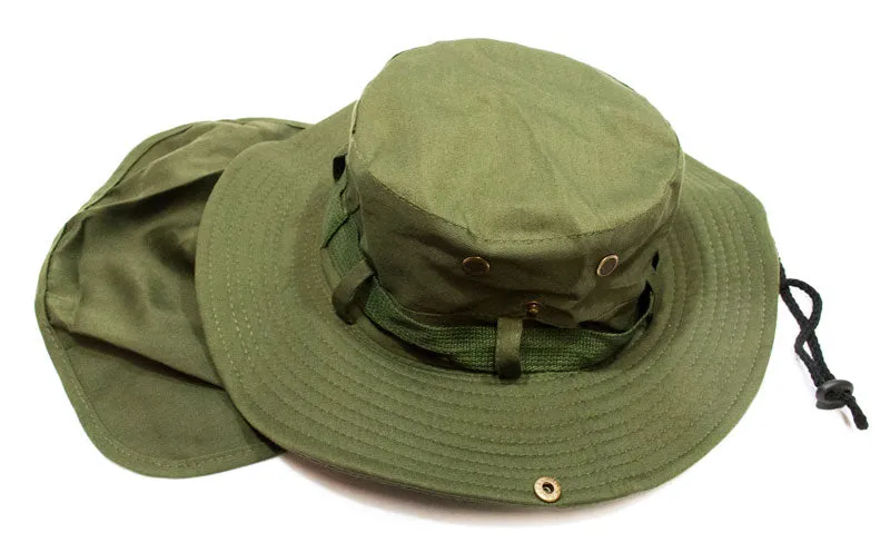 Solid Color Bucket Hat with Flap Neck Cover