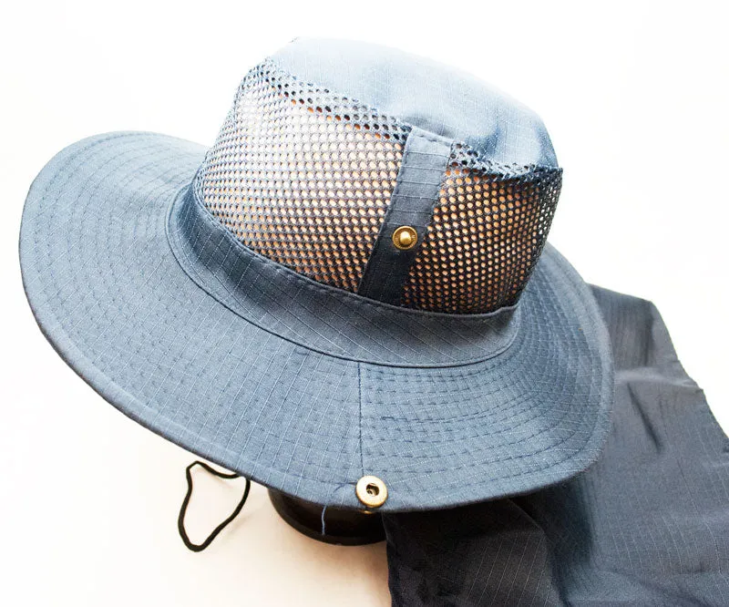 Solid Color Mesh Boonie Hats with Flap Neck Cover