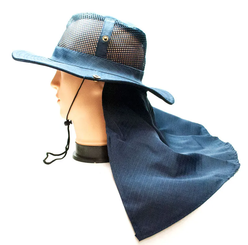 Solid Color Mesh Boonie Hats with Flap Neck Cover