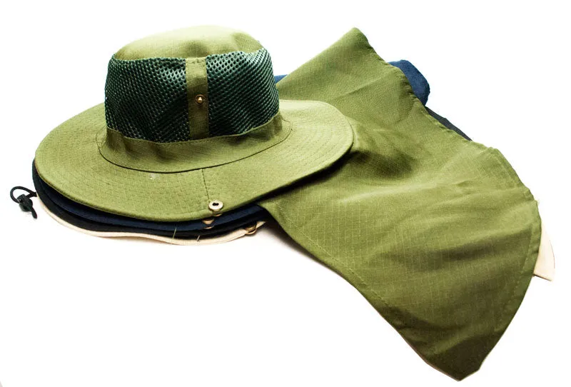 Solid Color Mesh Boonie Hats with Flap Neck Cover