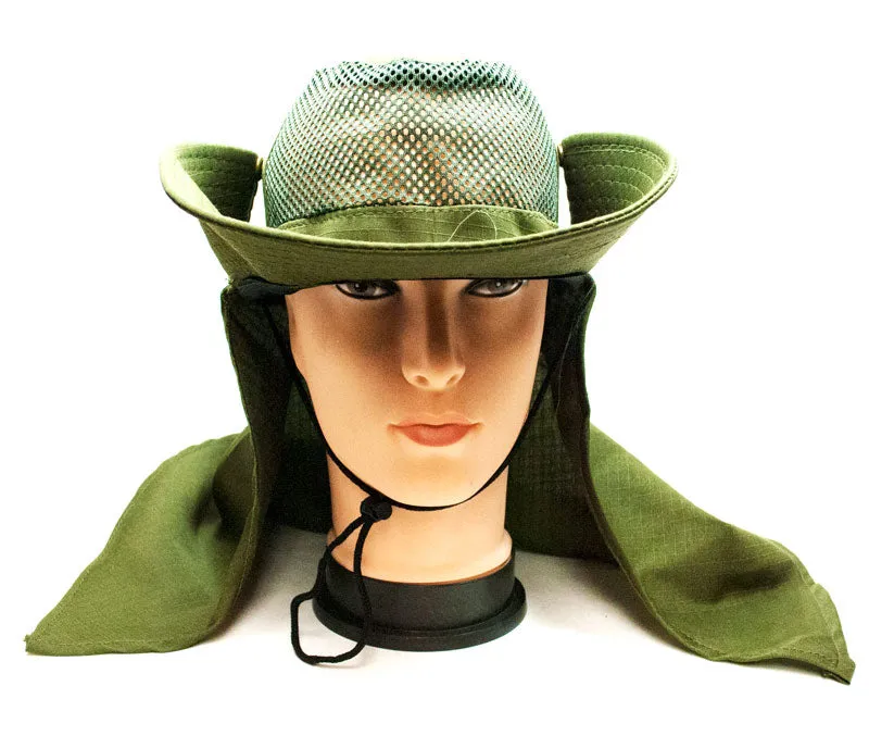 Solid Color Mesh Boonie Hats with Flap Neck Cover