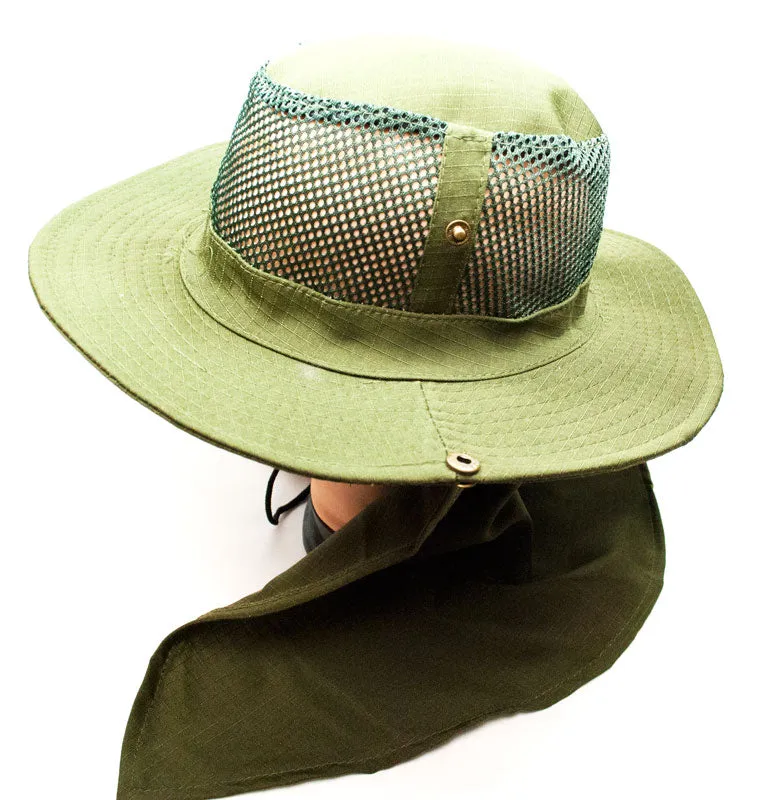 Solid Color Mesh Boonie Hats with Flap Neck Cover