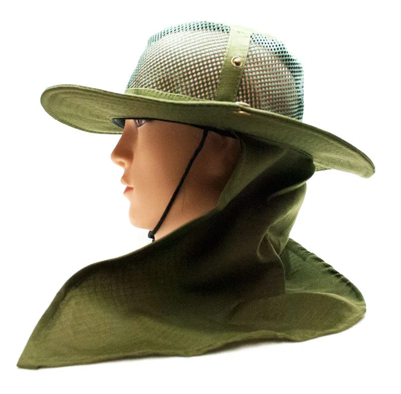 Solid Color Mesh Boonie Hats with Flap Neck Cover