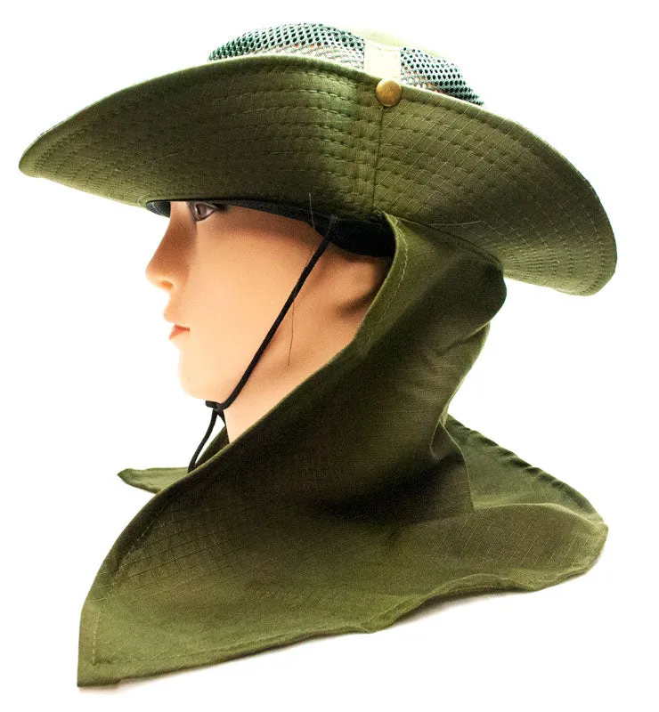 Solid Color Mesh Boonie Hats with Flap Neck Cover