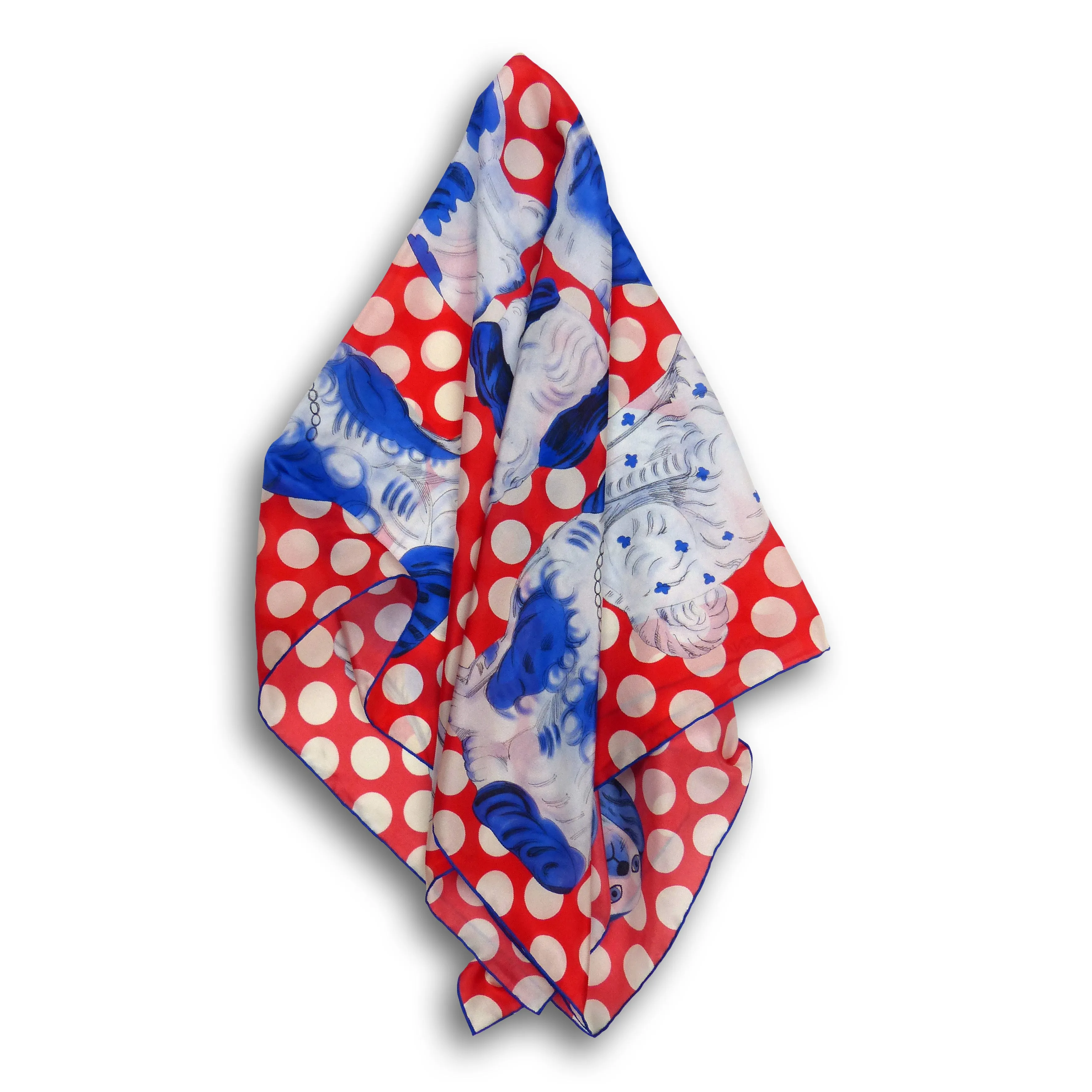 Square Silk Scarf (90cm) - Pottery Dogs Red/White/Blue