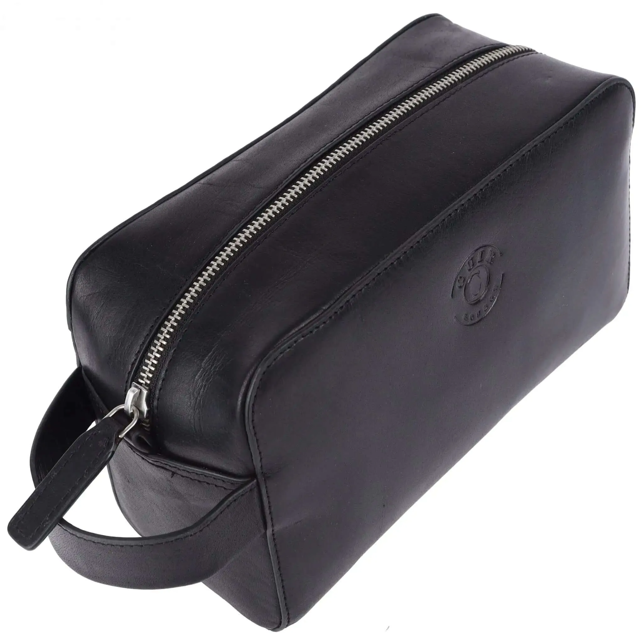 Stylish Black Leather Wash Bag: 14.5x24x10 cm Dimensions