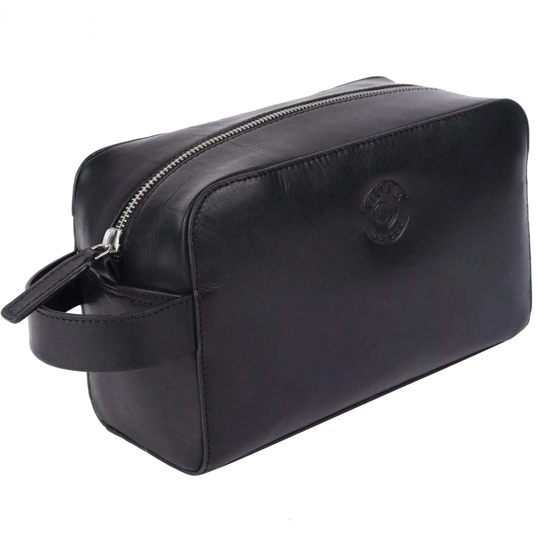 Stylish Black Leather Wash Bag: 14.5x24x10 cm Dimensions