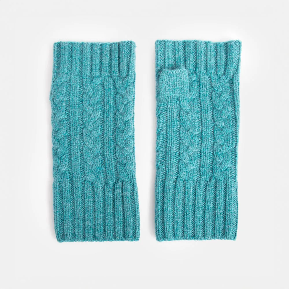 Teal Cashmere Cable Knit Wrist Warmers