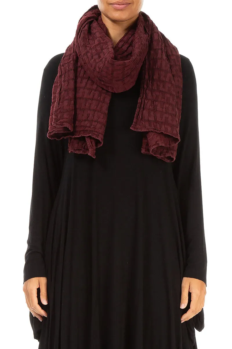 Textured Burgundy Linen Scarf