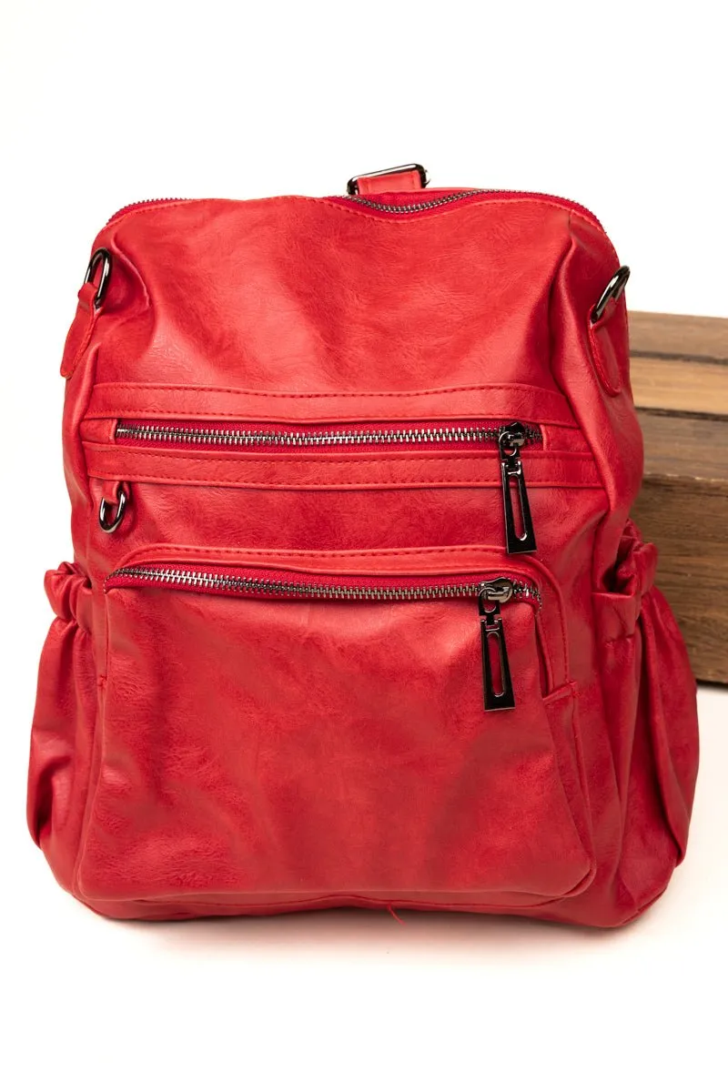 The Best Day Red Faux Leather Backpack Tote