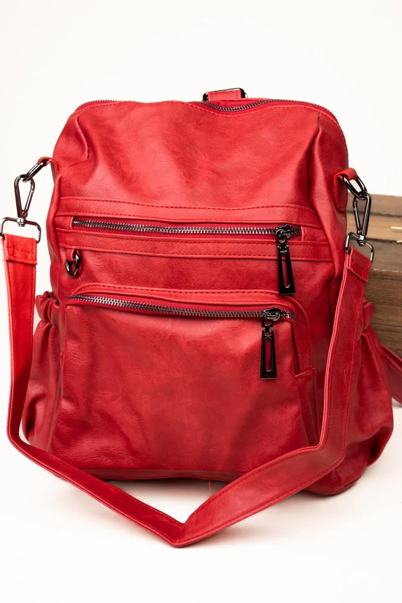 The Best Day Red Faux Leather Backpack Tote