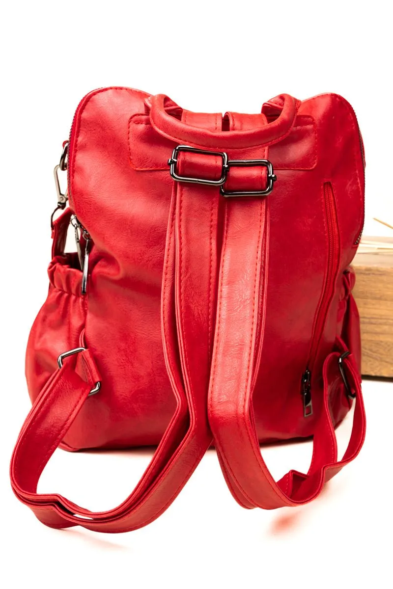 The Best Day Red Faux Leather Backpack Tote