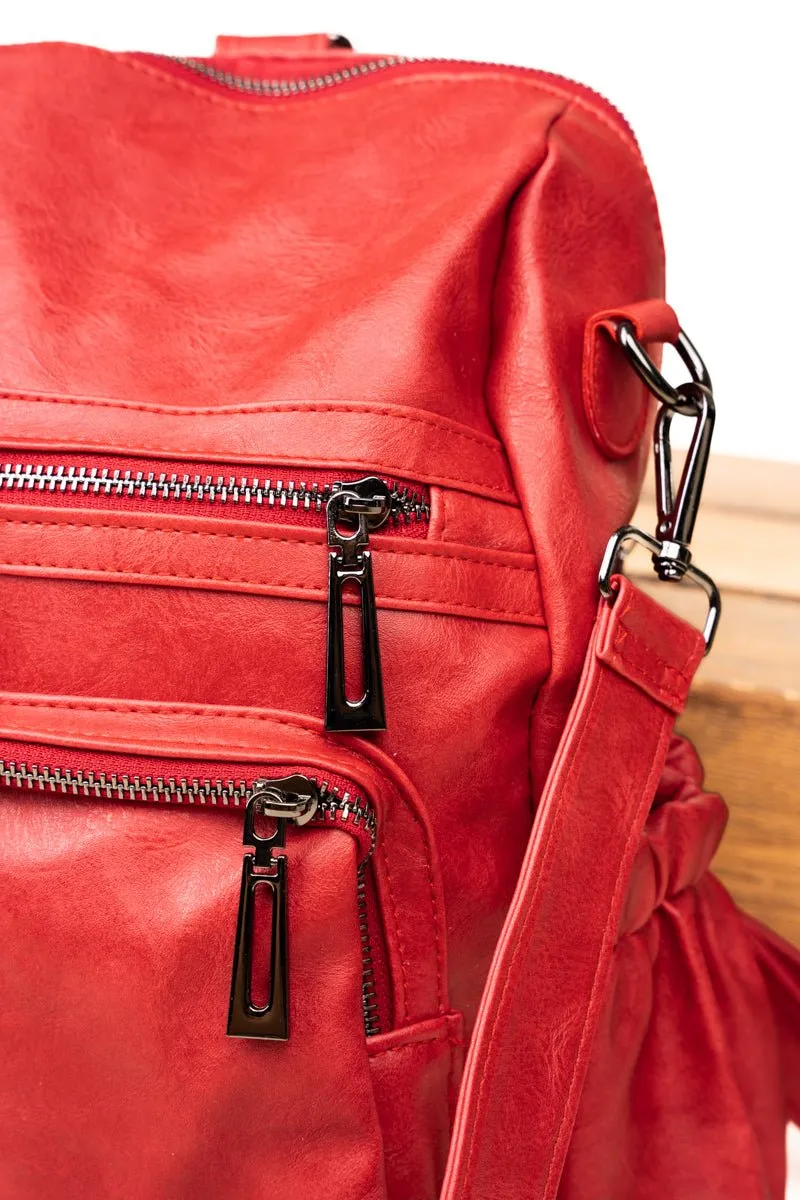 The Best Day Red Faux Leather Backpack Tote