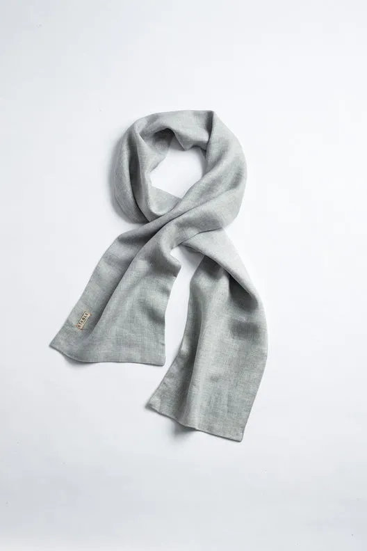 The STABLE Irish Linen Scarf - Dove Grey Great Herringbone