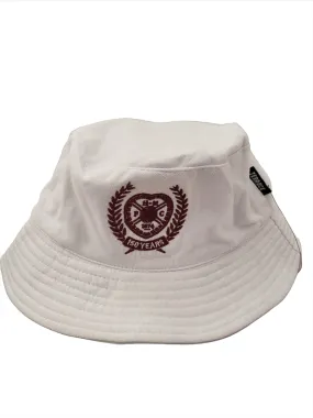 White 150th Bucket Hat with Maroon Crest